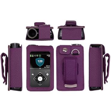 Imagem de Capa de couro ajustada com clipe giratório para cinto + protetor de tela para bomba de insulina mínima Medtronic (mínimo 630G / 640G / 650G / 670G / 770G / 780G) (roxo)