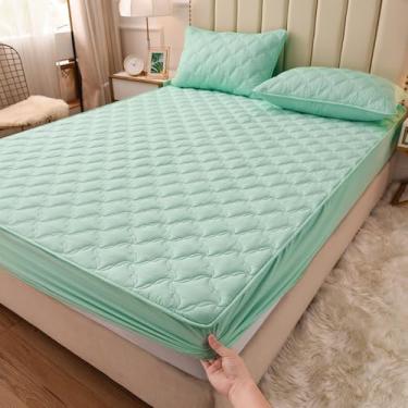 Imagem de Protetor de colchão, lençol com elástico, protetor de colchão grosso, capa de colchão macia que não irrita a pele, silenciosa, antiderrapante, capa contra poeira com bolso profundo - verde ||Super