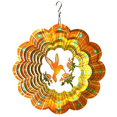 Imagem de LJLIFART Girador de Vento Hummingbird 30,5 cm de Aço Inoxidável 3D Decoração de Mandala Corte a Laser Arte de Metal Padrão Geométrico Pendurador Giratório de Vento Kinetic Yard Decoração de Arte para Ambientes Internos/Externos