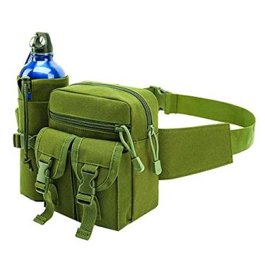 Imagem de Jaugufiy Bolsa de cintura para esportes ao ar livre com suporte de garrafa, pochete tática para ciclismo, corrida, caminhada, pesca, escalada, Verde, S