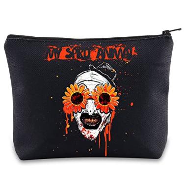 Imagem de BWWKTOP Bolsa de maquiagem cosmética para fãs de filmes de palhaço, presente para fãs de filmes de terror bolsa com zíper para mulheres e meninas, Espírito de vidro de girassol, Bolsa