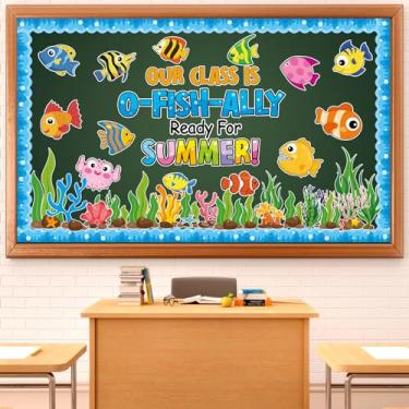 Imagem de Justforjoyful Quadro de avisos de verão, oceano, decoração de sala de aula, volta às aulas, oceano, mar, recortes de verão, bordas, boletim, aliado, sala de aula, decoração de festa, recortes