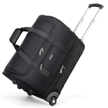 Imagem de Bolsa de Viagem Feminina com Rodinhas - Bolsa de Viagem Extra Grande de 57 L com Compartimento para Rodas e Sapatos, Bolsa de Viagem Conversível para Viagem de Negócios, Preto, Lekeinchi