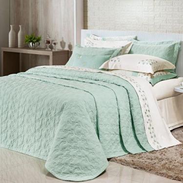 Imagem de Cobre Leito Colcha Casal King Clara Bordado e Matelado Percal 200 Fios