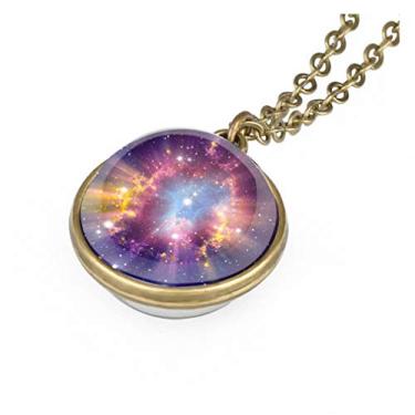 Imagem de Colar com pingente de galáxia, nebulosa, dupla face, espaço sideral, planeta, colar para meninas, mulheres, homens, globo terrestre, universo, joias, presentes de Natal, Vidro