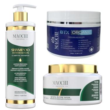 Imagem de Kit Btx Alisamento Redutor de Volume Matizador Profissional Para Cabelos Loiros 300g+Shampoo Antirresíduo Limpeza Profunda+Máscara Cronograma Capilar 7in1 Reparação Intensiva 500g - Maochi Cosméticos