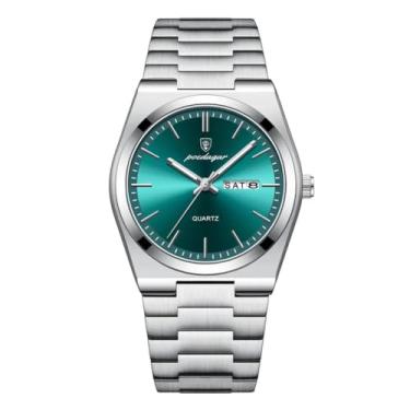 Imagem de Relógio masculino de luxo original Poedagar aço inox prata com verde moda casual social