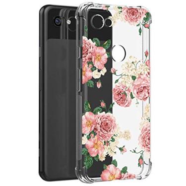 Imagem de Ueokeird Capa para Pixel 3a XL, capa protetora para celular Pixel 3 Lite XL com flores, fina à prova de choque, transparente, estampa floral, macia, flexível, TPU para celular para Google Pixel 3a XL,