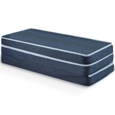 Imagem de Puff Dobrável Casal 3 em 1 Multiuso 100% Espuma D33 BF Colchões, AZUL