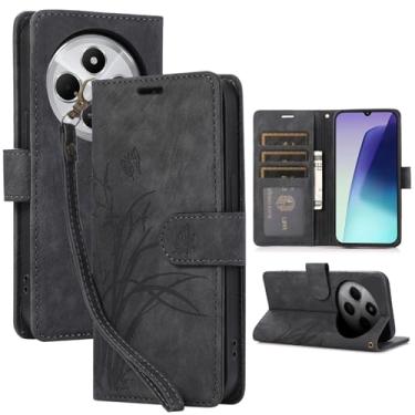 Imagem de MRRSIWEI Capa carteira para Xiaomi Redmi 14C 4G / Poco C75, borboleta floral em relevo PU couro magnético capa flip com suporte para cartão capa para Xiaomi Redmi 14C 4G. Borboleta preta