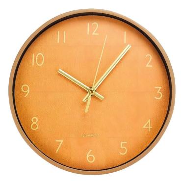 Imagem de Relógio De Parede Vintage Laranja Ponteiros Dourados 29,5 cm