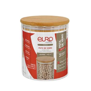 Imagem de Euro Home - Pote de Vidro Canelado Slim com Tampa de Bambu 0,600l - VDR2680-12