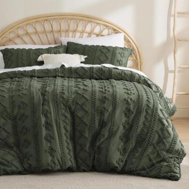Imagem de Capa de Edredom Bedsure Boho Queen Size - Verde Oliva Tufada