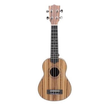 Imagem de Ukulele soprano, Madeira de zebra de 21 polegadas Som quente e rico Ukulele para iniciantes Ressonância clara e bonita Kit de ukelele com afinador de suspensórios