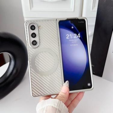 Imagem de Capa magnética transparente galvanizada para Samsung Galaxy Z Fold 6 5 4 3 Fold6 Fold5 Fold4 Fold3 Capa traseira de fibra de carbono, transparente, para Galaxy Z Fold5