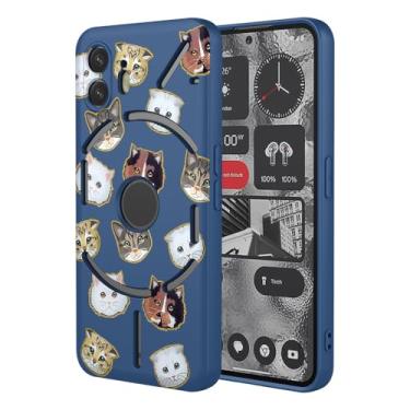 Imagem de HTXWXJC Capa para celular Nothing Phone 2, Nothing 2, A065, à prova de choque, flexível, amortecedor, capa macia de TPU com estampa de gato, capa para celular Nothing Phone 2 Blue Cat