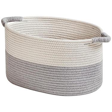 Imagem de R RUNKA Cestas De Armazenamento Para Organização, 15" X10,2" X9,1" - 1 Pacote De Lixeira De Berçário Com Alças - Cestas De Corda De Algodão Trançado Para Brinquedos De Cachorro, Livros, Prateleira,