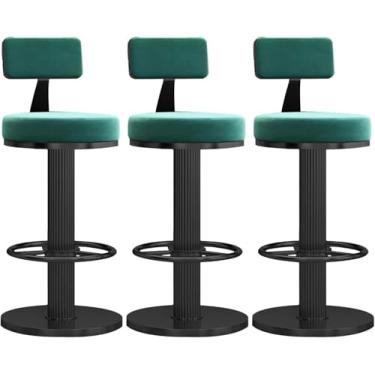 Imagem de Conjunto de 3 cadeiras de bar modernas de veludo giratórias – Banco de bar com altura ajustável para bar, cozinha, ilha, cadeira, verde + preto, tamanho único