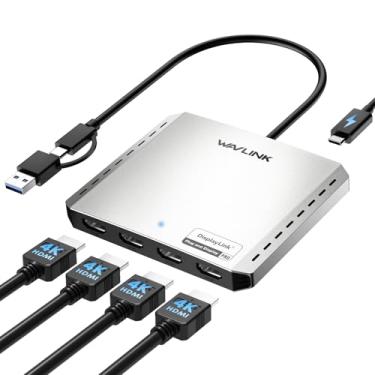 Imagem de WAVLINK Divisor USB 3.0 ou USB C para Quad HDMI Display estendido para quatro monitores com PD de 85 W, adaptador Displaylink 4 HDMI 4K a 60Hz para Apple Mac M1/M2/M3/M4 ou Windows 10/11, saída USB