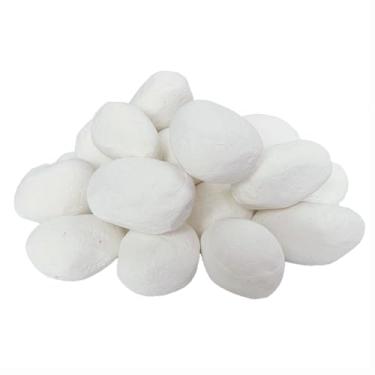 Imagem de LILALIWA 24 seixos de lareira a gás, troncos de gás, seixos de cerâmica redondos para lareiras internas e externas e fogueiras, pedra decorativa de paisagem (branca)