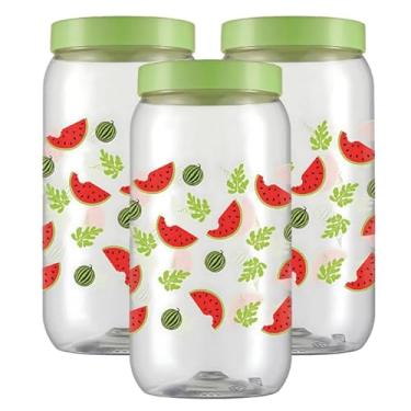 Imagem de Kit 3 Pote Plástico Porta Mantimentos Grande Tampa De Rosca 2,7 Litros (Melancia)