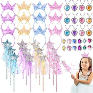 Imagem de 48 peças de varinhas de princesa lembrancinhas de festa com glitter varinhas de fadas varinhas mágicas com glitter lantejoulas meninas lantejoulas rosa estrela de cinco pontas varinha de fada anel de