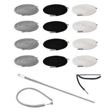 Imagem de 12 peças de cordão de 166 polegadas GG cordão de substituição com ferramenta fácil de rosquear para moletons, shorts, calças de moletom, calças de moletom, casacos (cinza, preto, branco)
