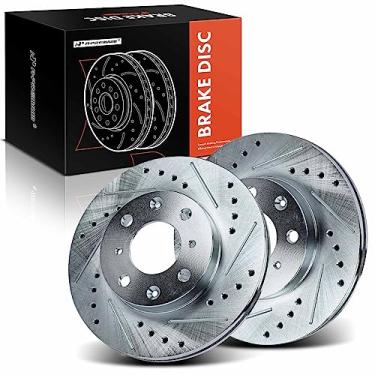 Imagem de A-Premium Rotores de freio a disco dianteiro perfurado e ranhurado de 9,45 polegadas (240 mm) compatíveis com modelos selecionados Honda - Civic 1990-2000, Civic del Sol 1993-1997, CRX 1990-1991, 1,5L