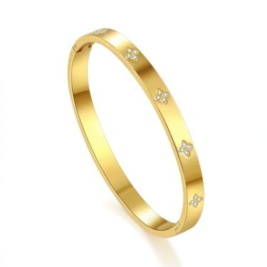 Imagem de FOLOOTY Pulseira Amizade Amor para Mulheres - Bracelete de Aço Titânio Banhado a Ouro 18K | Presente de Joias de Zircônia Cúbica, Simples e Durável Uso Diário (Tamanho P/M/G), 19, Aço de titânio,
