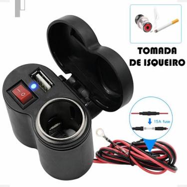 Imagem de Tomada 12v Usb 5v Moto Carregador De Celular Isqueiro Prova De Agua Ac