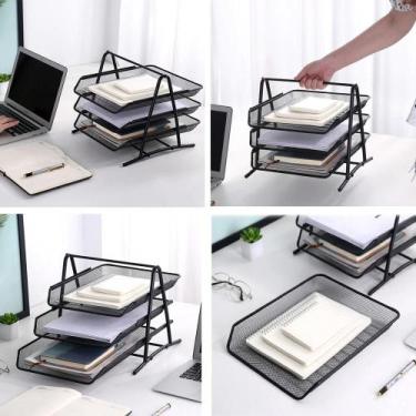 Imagem de Organizador triplo mesa escritorio bandeja documentos papel correio 3 
