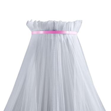 Imagem de Dossel Mosquiteiro Parede Quarto Bebe Berço Americano Nacional Liso Simples Rede Veu Tela Cortinada Rosa