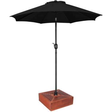 Imagem de Kit Ombrelone Guarda Sol 3m Articulado Preto com Base Revestida Madeira Jardim Piscina...