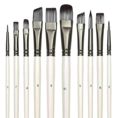 Imagem de Conjunto de 10 Pincel de Nylon Sintético para Pintura em Aquarela