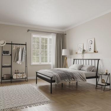 Imagem de Conjunto Cama Casal 2 Mesas de Cabeceira e Arara de Roupas em Aço Begônia Cabecasa Made...