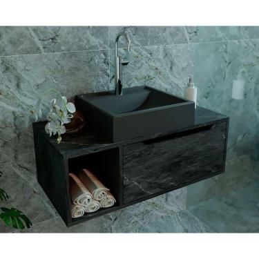 Imagem de Gabinete De Banheiro Suspenso Bn3644 Sem Cuba 1 Porta 80cm Mármore Lunar - Tecno Mobili