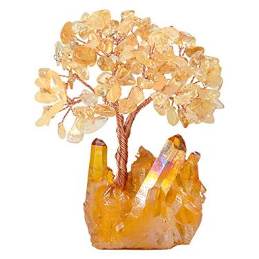 Imagem de MASGEMES Árvore da vida de cristal de citrino natural, base de titânio amarelo de aglomerado de quartzo, energia positiva, Feng Shui, Bonsai, árvore de dinheiro, mesa de escritório, decoração de casa