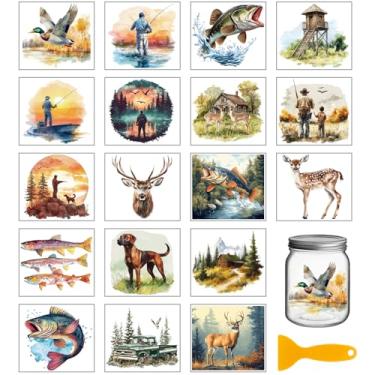 Imagem de GLOBLELAND 18 folhas de adesivos de transferência de pesca e caça 9,99 x 9,1 cm, decalque de transferência de cães de pato, cervo, robalo, colorido, esfregar, transferir, para móveis, vaso de vidro