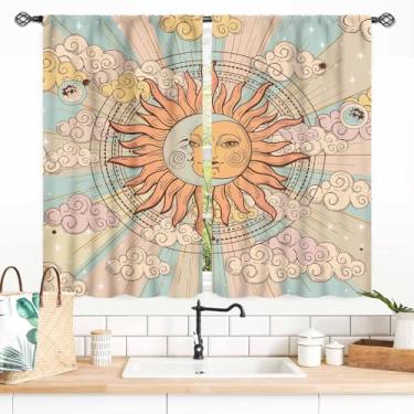Imagem de Cortinas de sol e lua, boho celestial gótico bruxo hippie mandala sol estrelas mística constelação estética tarô cortina de janela tratamentos para quarto, sala de estar, cozinha, banheiro, 2 painéis