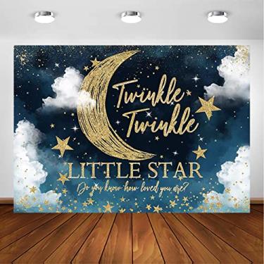 Imagem de Avezano Twinkle Twinkle Little Star pano de fundo para chá de bebê tema céu noturno estrelado decoração de festa de chá de bebê decoração de festa fundo para bolo mesa de bolo suprimentos (2,4 x 1,8 m