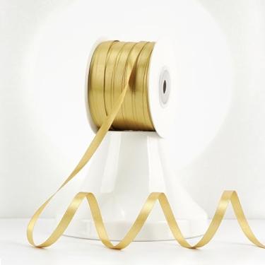 Imagem de MEEDEE Fita dourada 1/4 polegada Lux dupla face cetim 100 jardas carretel fita dourada fina para artesanato, embrulho de presente, ornamentos, decoração de férias, laço de cabelo, casamento