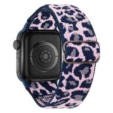 Imagem de Pulseira de nylon elástico compatível com Apple Watch séries 10, 9, 8, 7, 6, 5, 4, 3, 2, SE, Ultra 2 (leopardo azul, 42 mm) (série 3)/44 mm/45 mm/46 mm/49 mm)