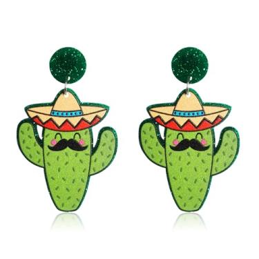 Imagem de Brincos Cinco De Mayo para mulheres, chapéu de cavalo Fiesta, cacto, violão, pimentão, brinco com pingente de gota de acrílico para roupa de festival mexicano, One size, Liga de aço, Sem pedra