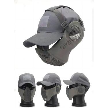 Imagem de Máscara De Malha Dobrável Tática + Com Boné De Beisebol Ajustável Com Proteção Auricular, Para Tiro De Paintball Cosplay Cs Game, g, 42 * 16cm