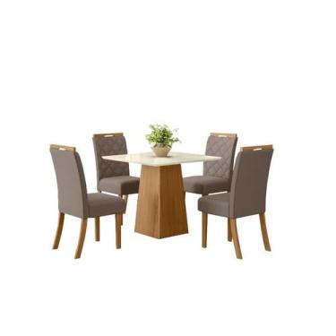 Imagem de Mesa Jantar Dora 90 4 Cadeiras Bella Marrom Amendoa - Henn