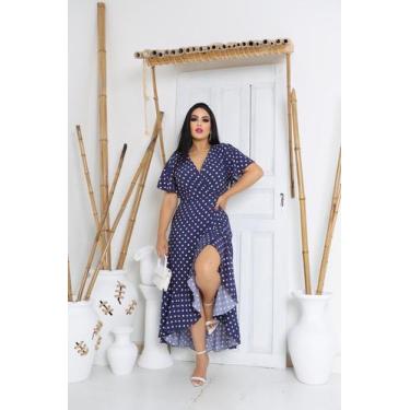 Imagem de Vestido envelope longo bolinhas de viscolinho manga curto - LAJMA STOR