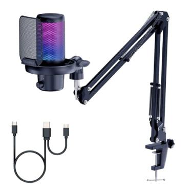 Imagem de FEELWORLD VM1 Microfone condensador USB para jogos PC com cancelamento de ruído, luz RGB mudo, acessórios de computador, presentes para jogadores, YouTube, Twitch, podcast, transmissão, gravação