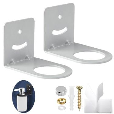 Imagem de TRINENOX Suporte de dispensador de sabonete, suporte de garrafa de chuveiro, organizador de parede de aço inoxidável para sabonete de mão, xampu e gel de banho (2 suportes, prata, 3,3 cm)