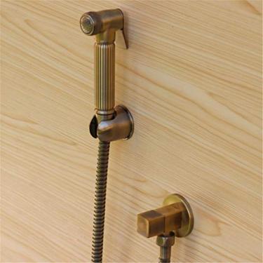 Imagem de CUTPOIY Conjunto de pulverizador portátil de chuveiro bidê portátil de latão sólido com torneira de chuveiro frio única vaso sanitário de latão antigo, conjunto B (conjunto B)