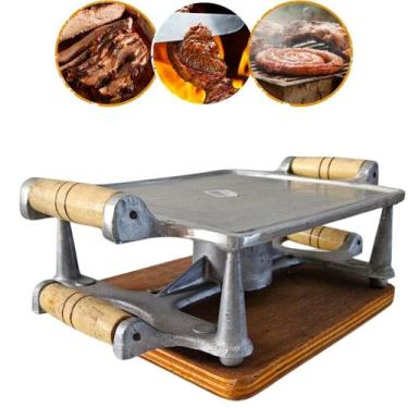 Imagem de Conjunto Chapa Rechaud Fogareiro De Mesa Ferro Fundido Retangular Liso